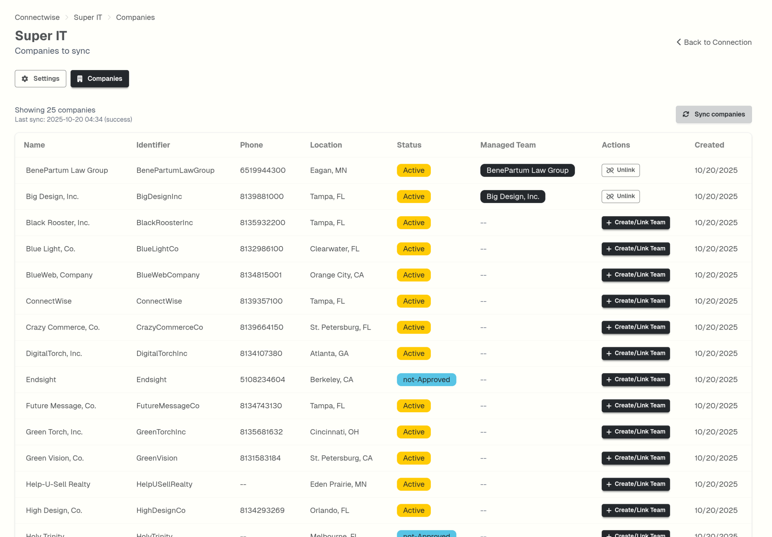 ConnectWise Companies List