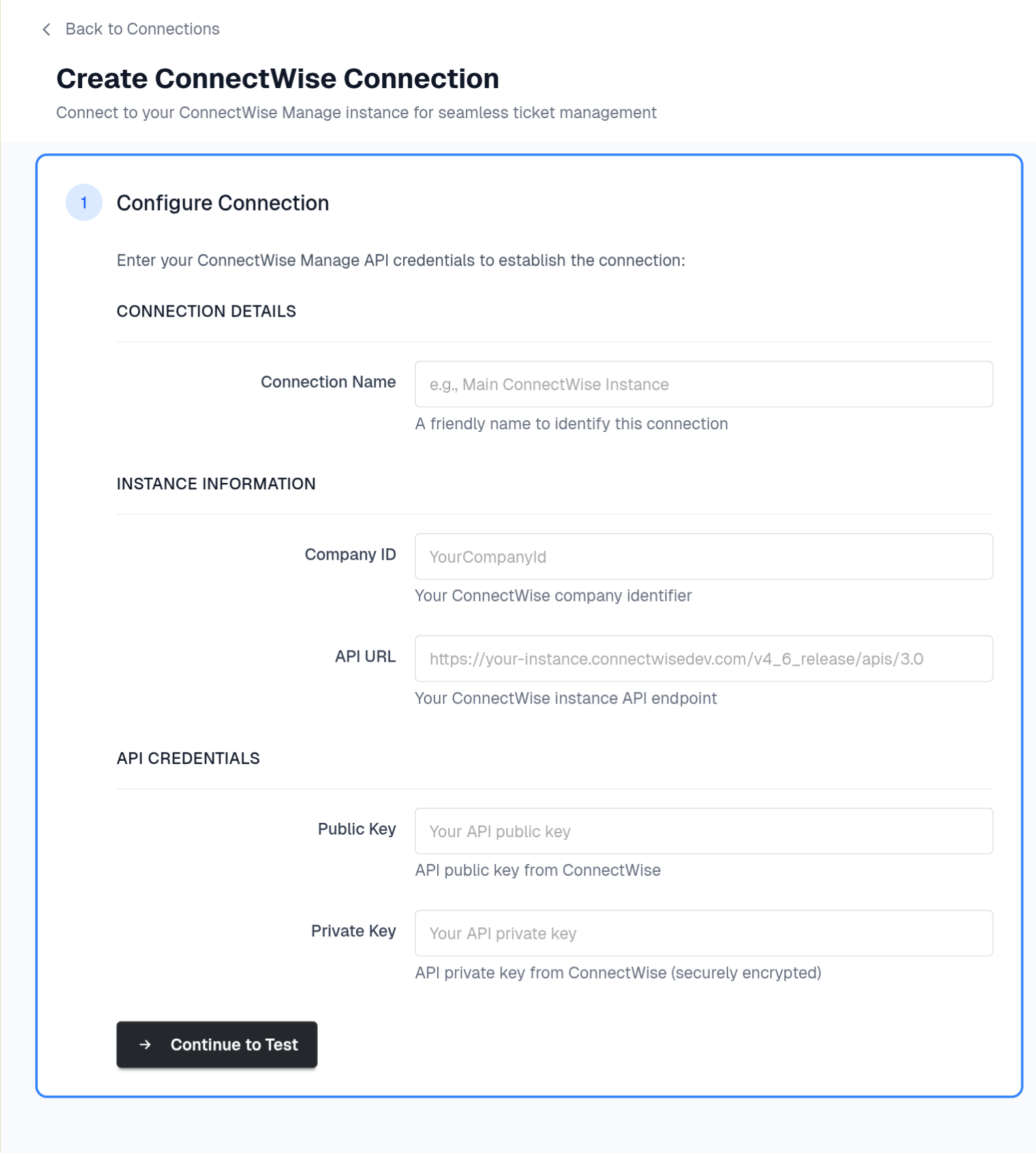 ConnectWise Create Form