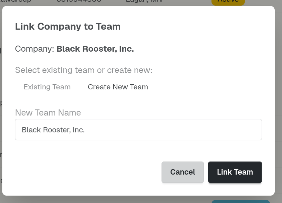 ConnectWise Company-Team Link Dialog